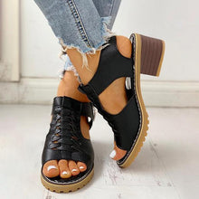 Load image into Gallery viewer, Women's Peep Toe Cutout Zipper Chunky Heeled Sandals