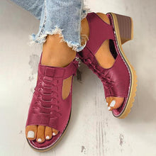 Load image into Gallery viewer, Women's Peep Toe Cutout Zipper Chunky Heeled Sandals